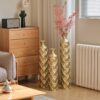 Metal Decorative Vase High Distress Metal Center Vase With 3D Triangle Pattern, (Set of 3) Vases For Home Decoration - Gold - Image 2