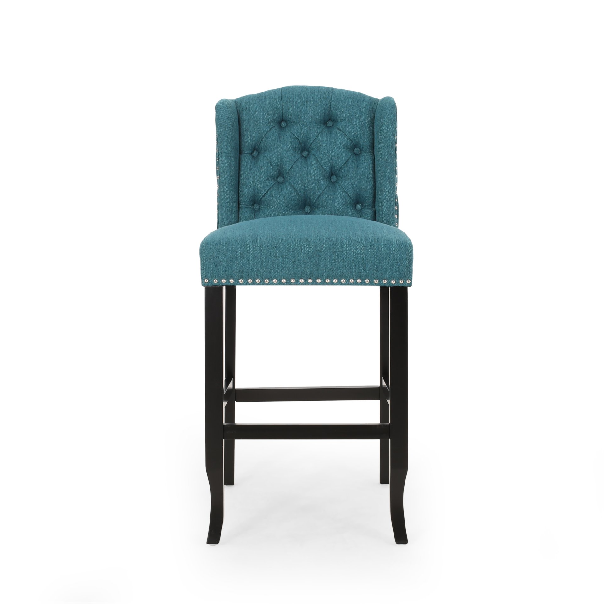 Vienna - Contemporary Fabric Tufted Wingback Counter Stools, (Set of 2) - Teal / Dark Brown - Image 5