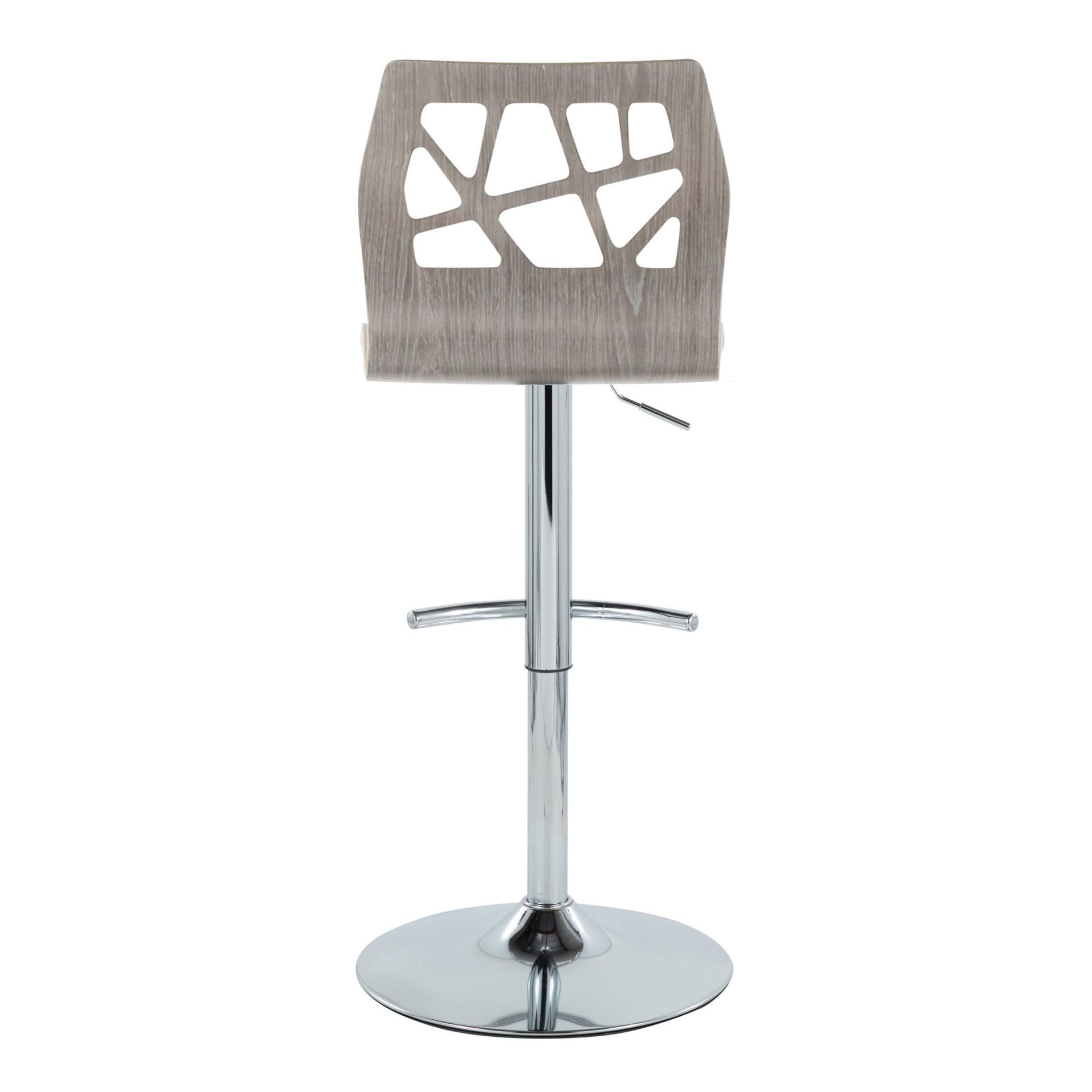 Folia - Contemporary Adjustable Barstool With Swivel With Rounded T Footrest (Set of 2) - Chrome / Light Gray - Image 5