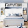 Full Size Bed With All In One Cabinet, Shelf And Sockets, Twin Size Trundle - White - Image 16