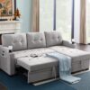 Mabel - Linen Fabric Sleeper Sectional With Cupholder, USB Charging Port And Pocket - Light Gray - Image 4