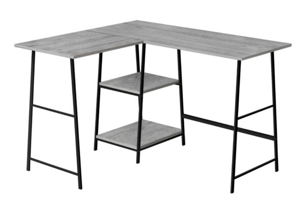 Computer Desk, Home Office, Corner, Storage Shelves, L-Shape, Work, Laptop, Contemporary, Modern - Gray