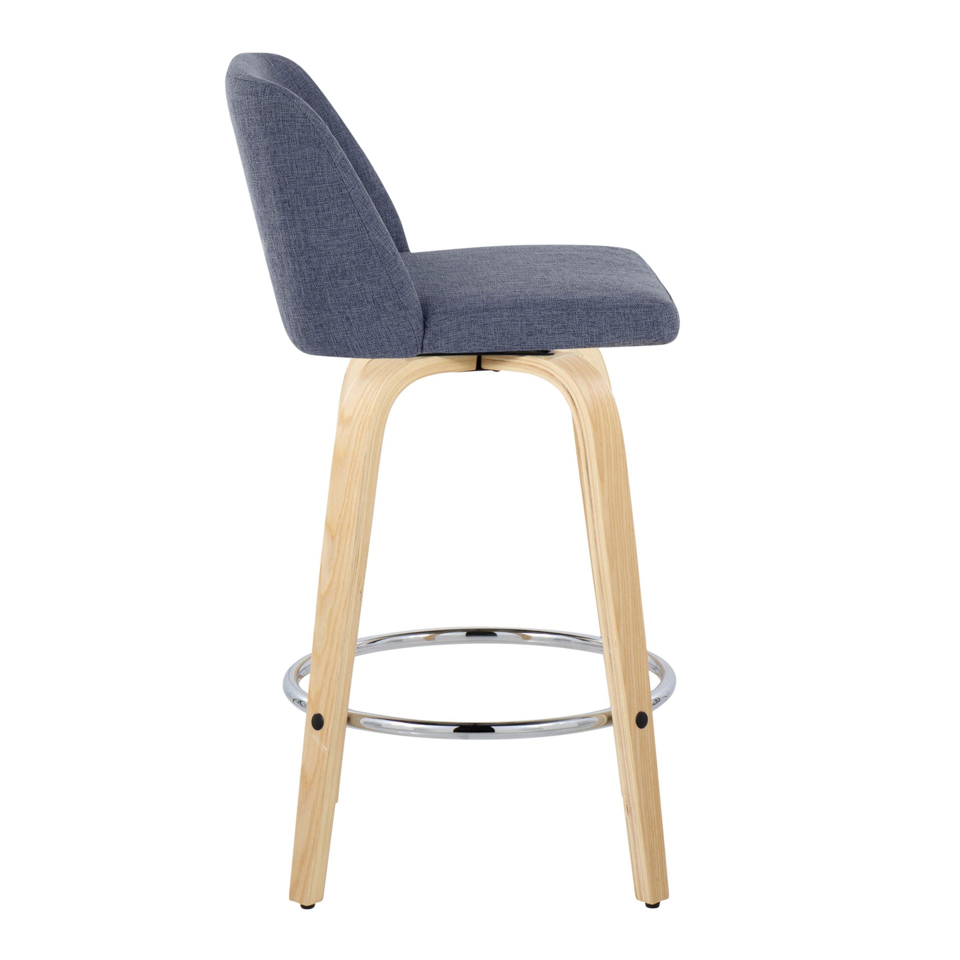 Toriano - Contemporary Fixed Height Counter Stool With Swivel & Round Footrest (Set of 2) - Natural / Blue - Image 3