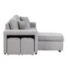 Pull Out Sleeper Sofa Reversible L-Shape 3 Seat Sectional Couch With Storage Chaise And 2 Stools For Living Room Furniture Set - Gray - Image 21