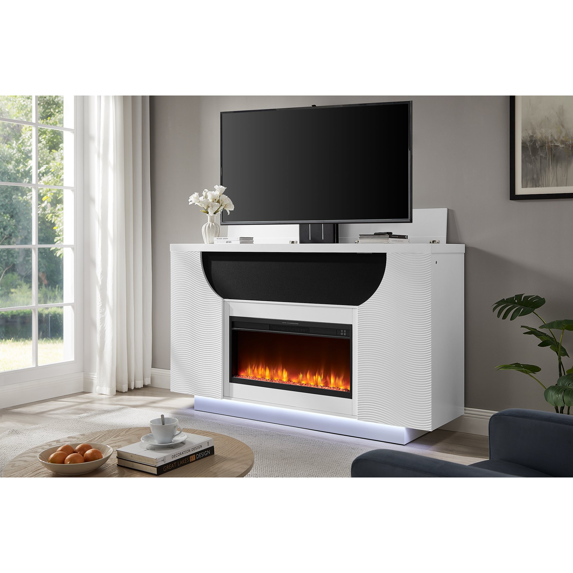Aurora - Fireplace TV Lift With Adjustable Temperature And LED Colors - White - Image 2