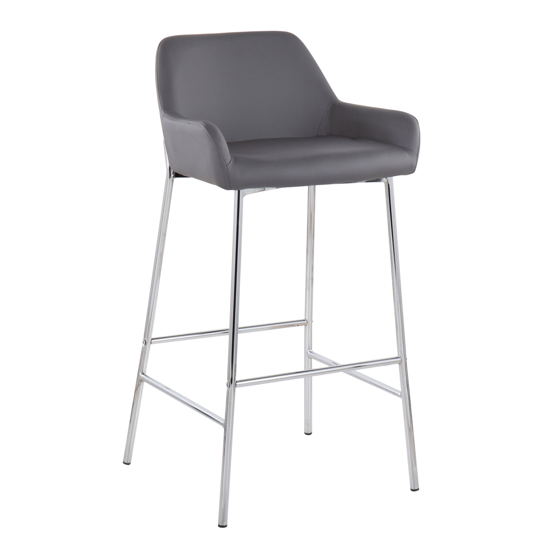 Daniella - Contemporary Fixed Height Bar Stool (Set of 2) - Chrome / Gray - Image 2