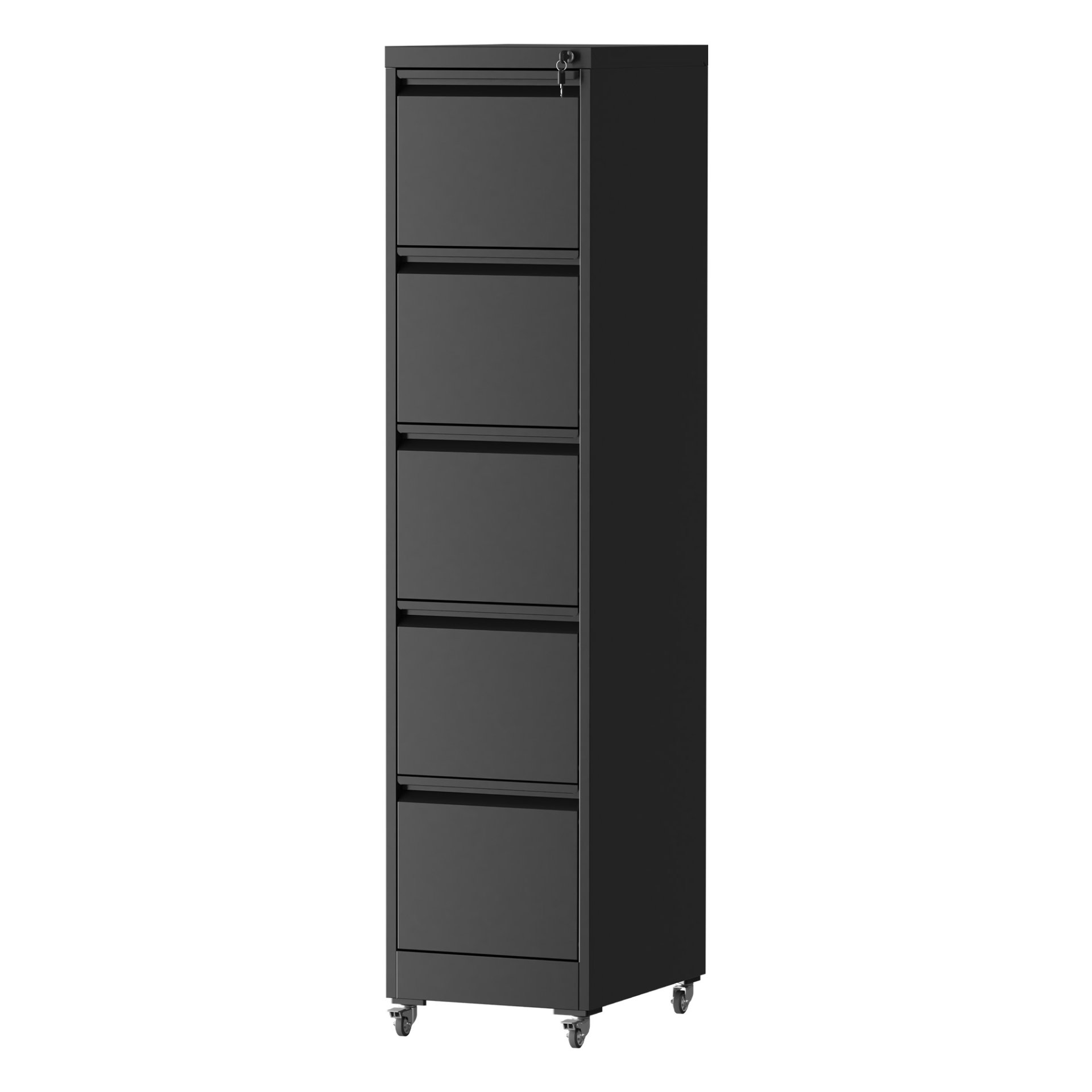 Heavy Duty Metal 5 Drawer Vertical File Cabinet With Lock And Wheels For Home Office - Brushed Nickel - Image 17