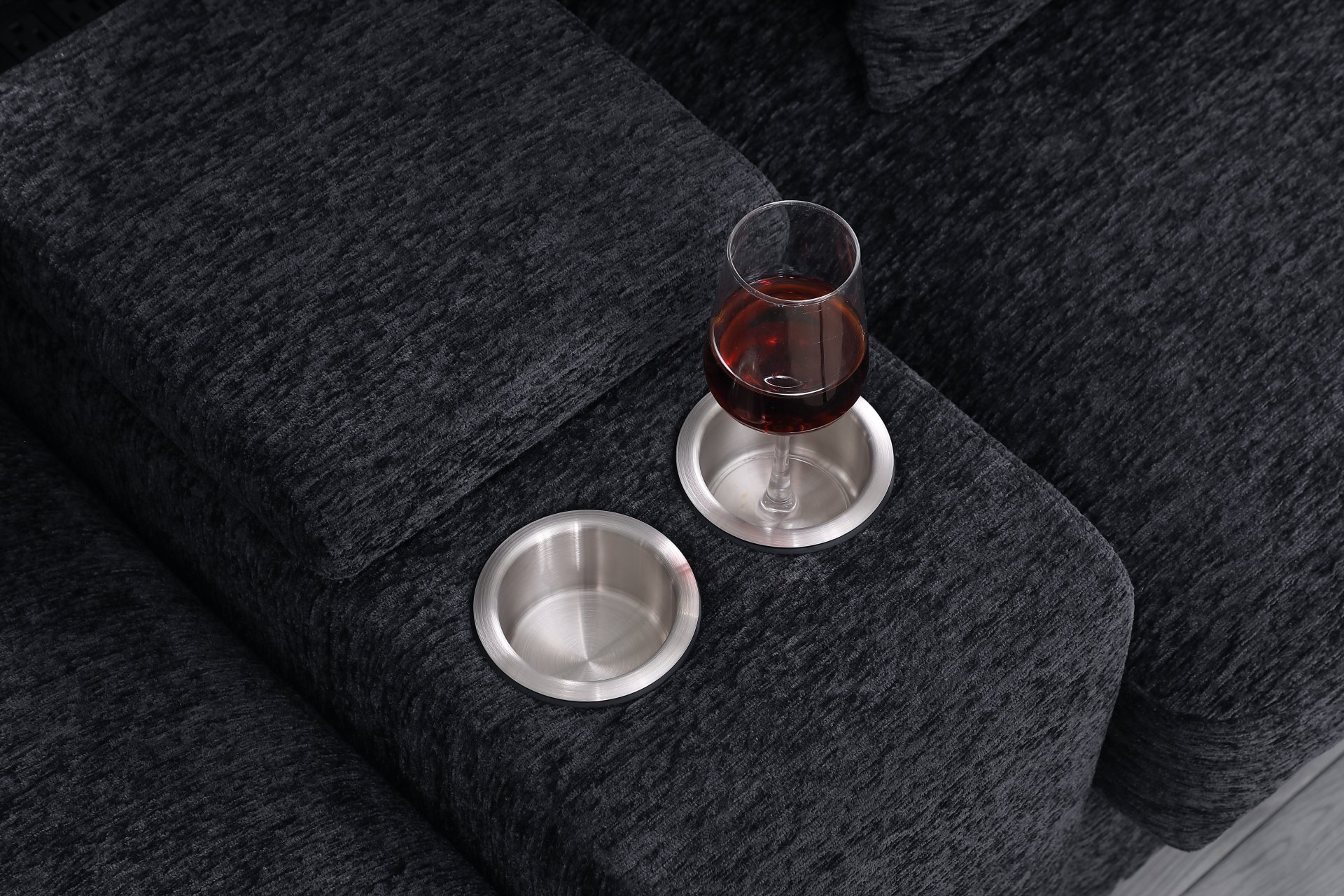 Celine - Chenille Fabric Corner Sectional Sofa With Right Facing Chaise, Cupholders, And Charging Ports - Dark Gray - Image 12