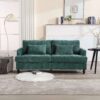 Mid Century Modern Chenille Fabric Loveseat Sofa, 2 Seat Upholstered Couch With Wood Feet - Emerald - Image 4