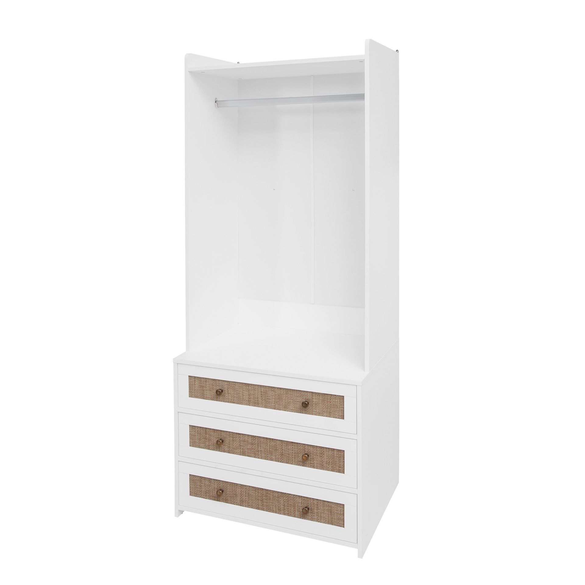 Wardrobe With 3 Drawers High Wardrobe Armoire With Rattan For Living Room Organizer - White - Image 10