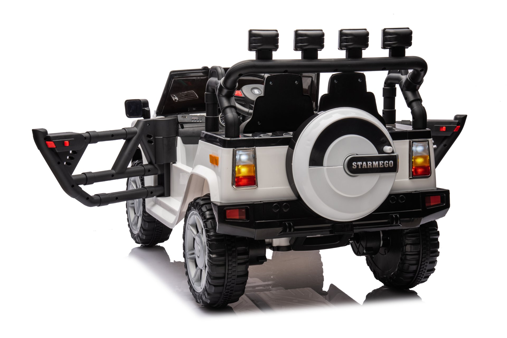 12V7A 30W*2 Four-Wheel Drive Leather Seat One Button Start, Forward And Backward, High And Low Speed, Music, Front Light, Power Display, Two Doors Can Open, 2.4G R / C, Seat Belt Four Wheel Absorber - White / Black - Image 8