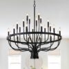 24 Light Chandelier Industrial Iron Candle Chandelier Modern Suspended Farmhouse Chandeliers Pendant Light Fixtures For Dining Room Bedroom Living Room Kitchen Island Foyer E12 Bulb (No Include) - Black - Image 2