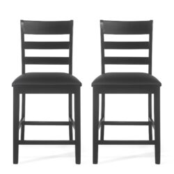 Farmhouse Upholstered Wood Counter Stools, Rustic Charm - Black