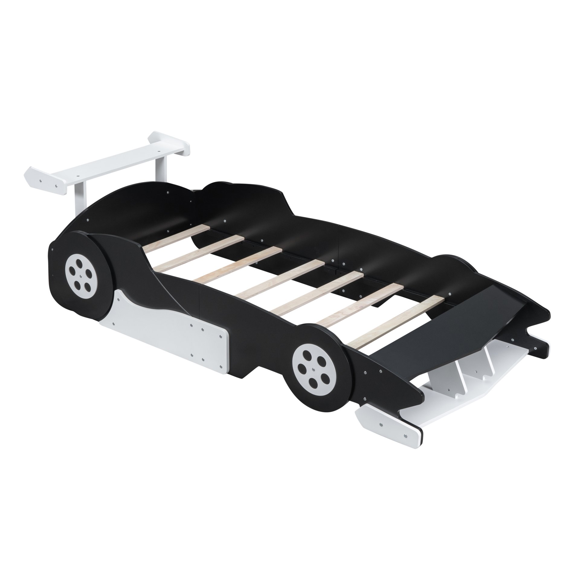 Twin Size Race Car-Shaped Platform Bed With Wheels - Black - Image 4