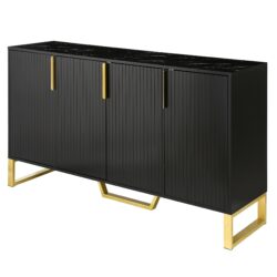 Modern Sideboard With Four Doors, Metal Handles & Legs And Adjustable Shelves Kitchen Cabinet - Black