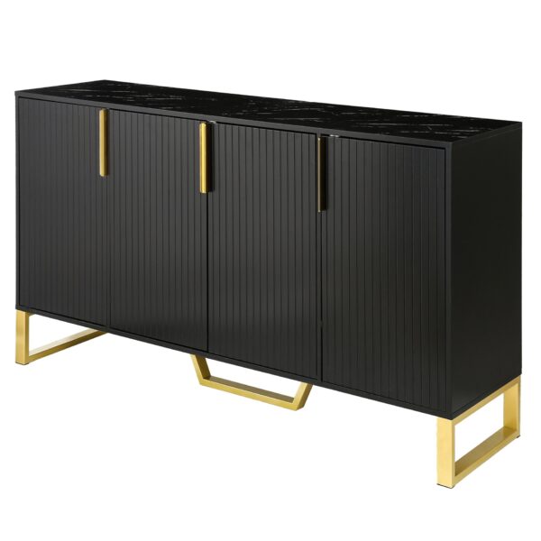 Modern Sideboard With Four Doors, Metal Handles & Legs And Adjustable Shelves Kitchen Cabinet - Black