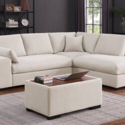Joshua - Woven Fabric Sectional Sofa With Right Facing Chaise and Console Ottoman - Beige