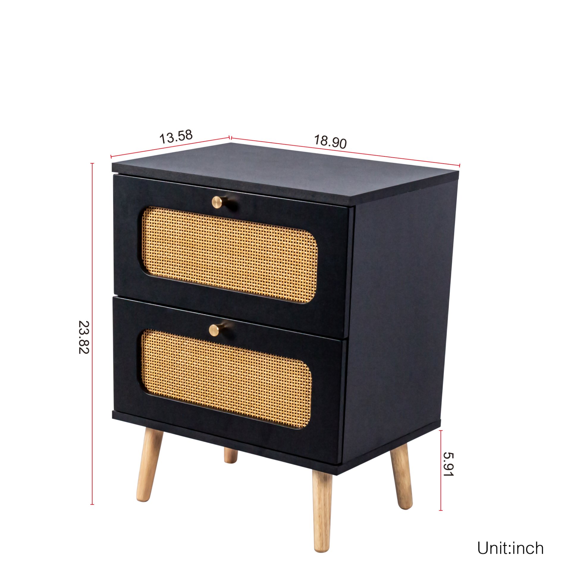2 Drawer Rattan Nightstand For Bedroom And Living Room, End Table, Side Table With 2 Hand Made Rattan Decorated Drawers - Black - Image 8