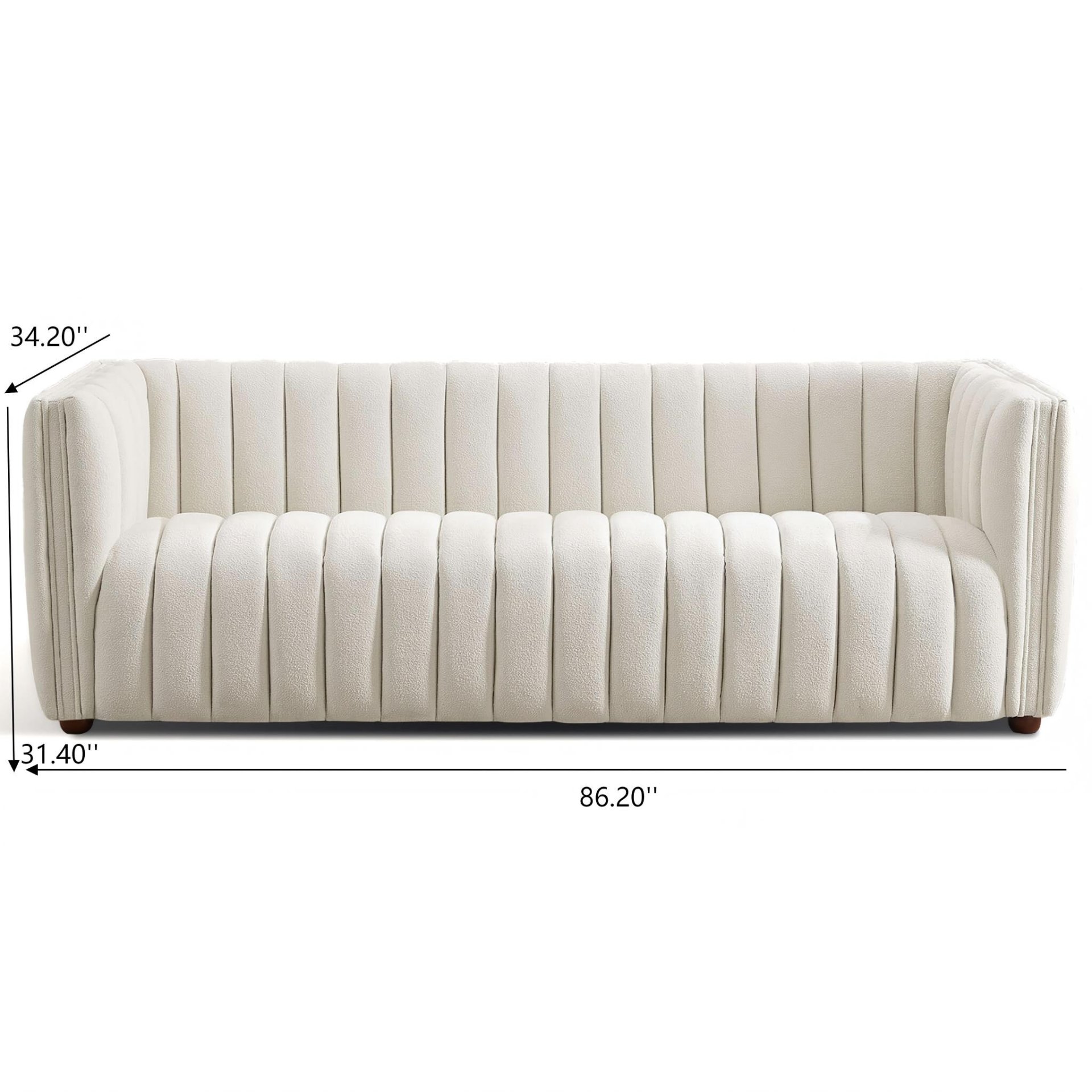 April - Mid-Century Modern Luxury Tight Back Boucle Couch - Ivory / Light Beige / White - Image 3