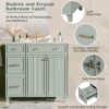 36" Bathroom Vanity With Sink, Soft Close Doors, Adjustable Shelves - Green - Image 4