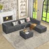 Modern Minimalist Compressed Sectional Sofa Corduroy Couch Sleeper Sofa For Living Room Bedroom Space Efficient Design - Gray - Image 3