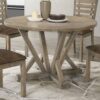 Modern Farmhouse Round Dining Table Solid Wood Rubberwood Antique Finishing Rustic Look Distressed Look Wire Brushed For 4 Seaters - Grayish Brown - Image 2