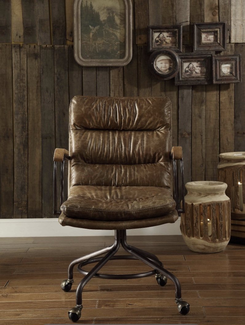 Harith - Vintage Top Grain Leather Office Chair - Brown - Image 3