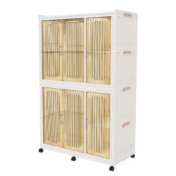 Portable Wardrobe Closet Storage Organizer For Clothes, 6 Magnetic Doors With 6 Cubes & 2 Hanging Rods, 6 Hangers - Cream White