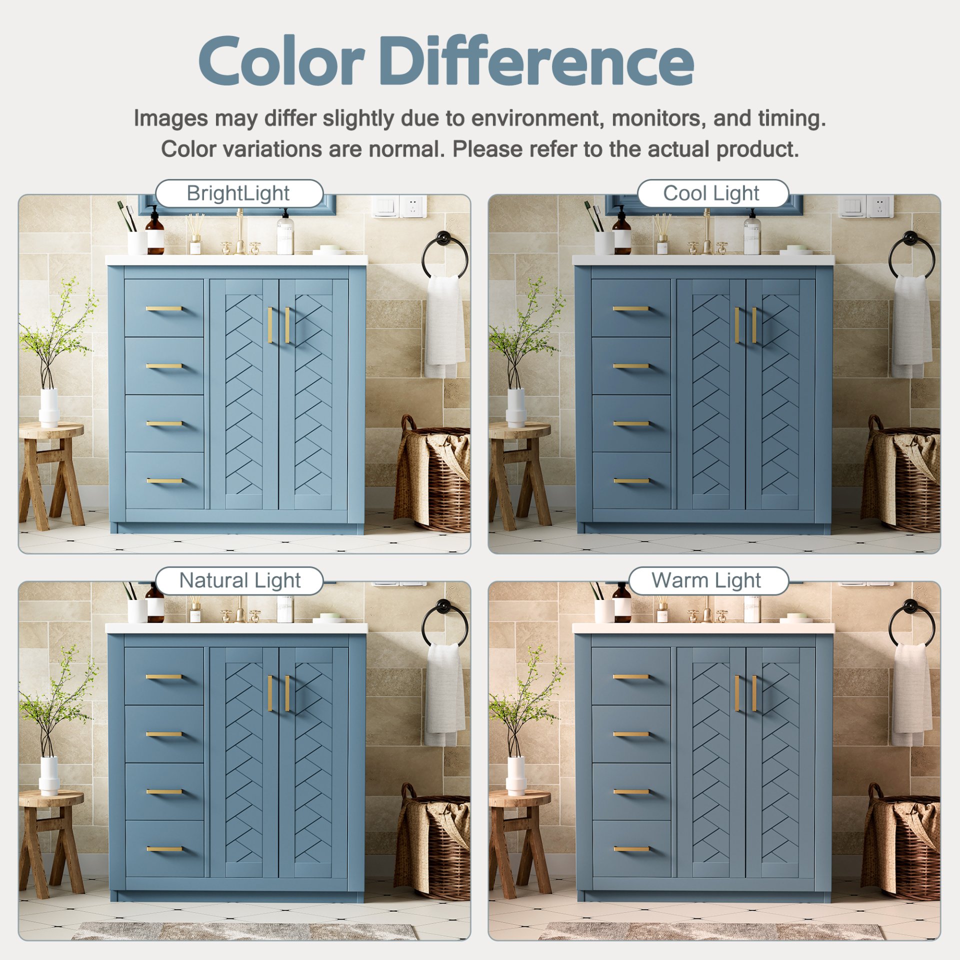 Bathroom Vanity With Ceramic Sink Combo, Frame Bathroom Storage Cabinet, Freestanding Vanity Set With 3 Drawers & Soft Closing Doors - Indigo - Image 28