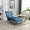 Velvet Chaise Lounge Chair With Pillow, Button Tufted Upholstered - Light Blue - Image 3