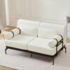 Modern Loveseat Sofa 59" Couch With Flexible USB Ports, Unique Cylindrical Armrests - Beige - Image 2