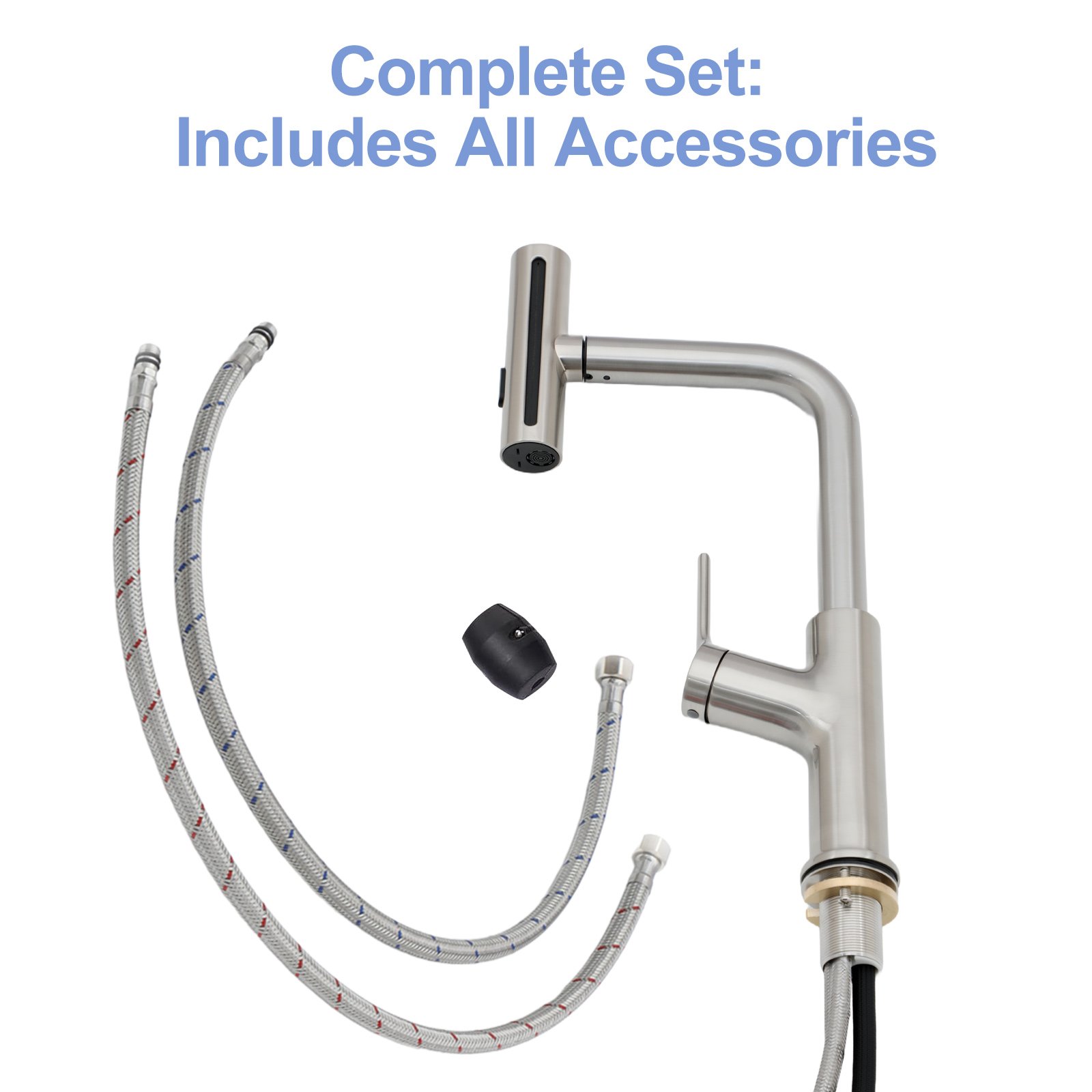 30" Single Bowl Drop In Kitchen Sink With Pull Out Faucet And Soap Dispenser - Brushed Nickel - Image 18