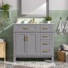 Bathroom Vanity With Sink, Soft Close Doors, And Storage Drawers - Gray - Image 2