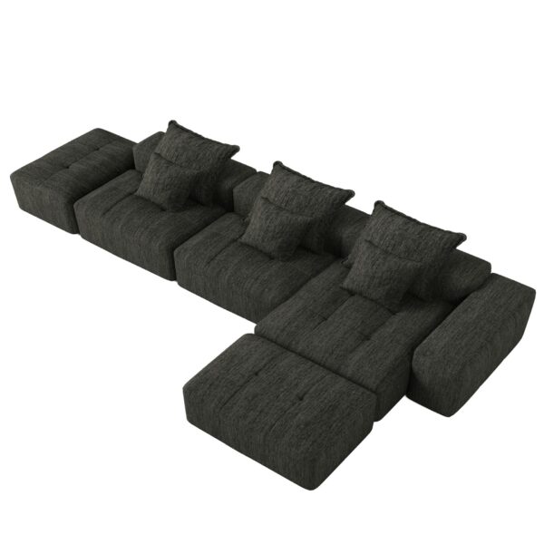 Modern Oversized Modular Sectional Sofa, Sparkling Chenille Fabric Soft Cushion Sofa With 6 Pillows, 6 Pieces Diy Combination Tufted Sofa, No Assembly Required - Black