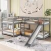 Full And Twin Size L-Shaped Bunk Bed With Slide And Short Ladder - Gray - Image 2