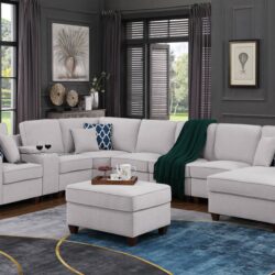 Eric - 9 Piece Upholstered Sectional With Ottoman - Light Gray