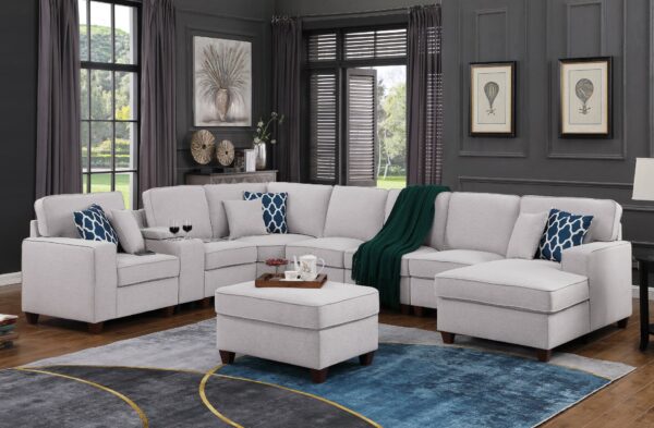 Eric - 9 Piece Upholstered Sectional With Ottoman - Light Gray