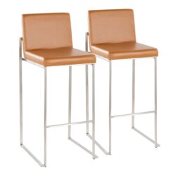 Fuji - Contemporary High Back Barstool (Set of 2) - Camel