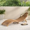 Outdoor Wood Folding Chaise Lounge - Brown - Image 4