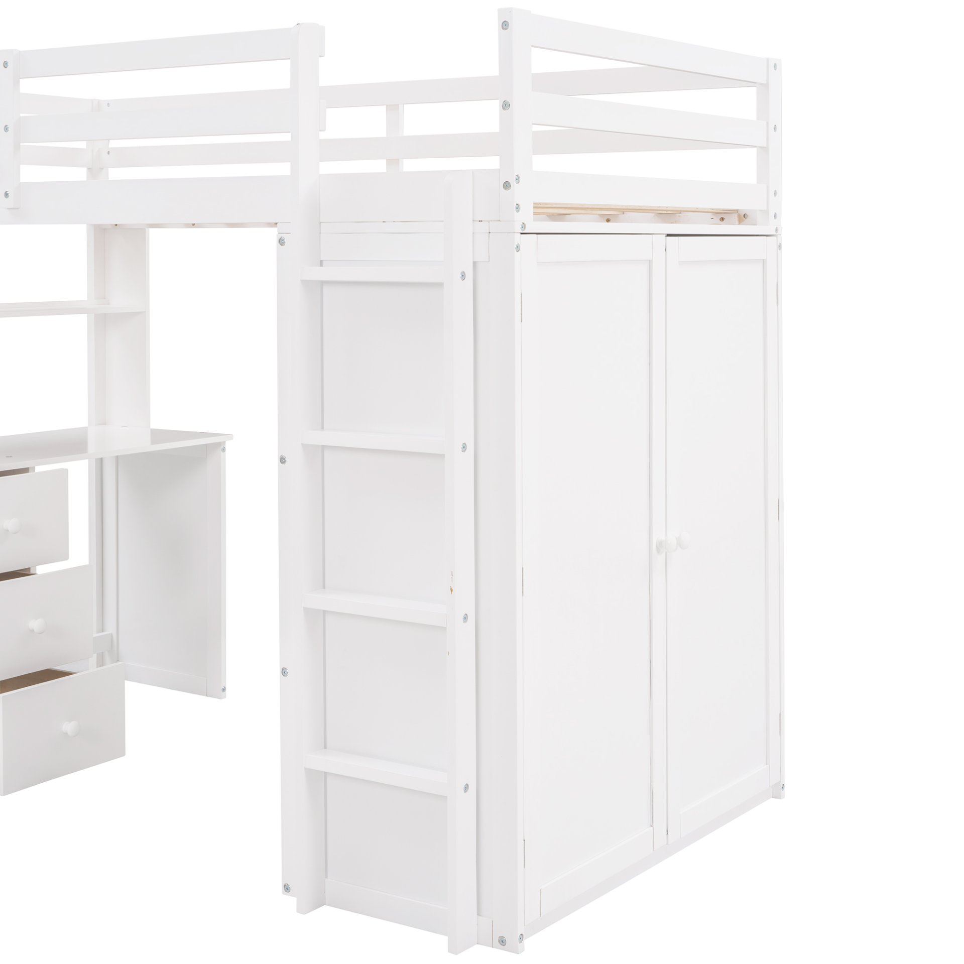Twin Size Loft Bed With Drawers, Desk, And Wardrobe - White - Image 16