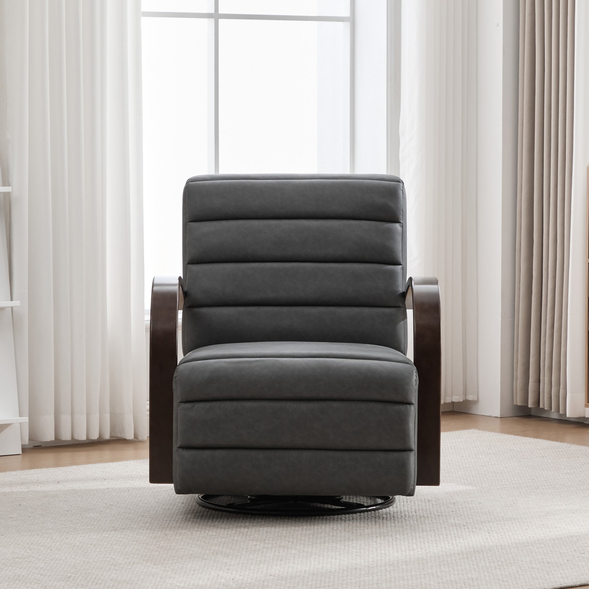360° Swivel Accent Chair With Armrests, Comfy Lounge Reading Chair - Gray - Image 4