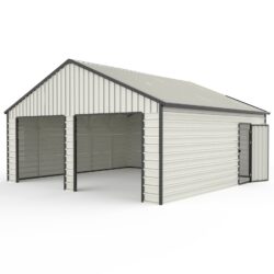 Double Garage Metal Shed With Side Entry Door, Can Storage Power Tools, Motorized Machinery, Farm Equipment, Pick Up Truck - Cream