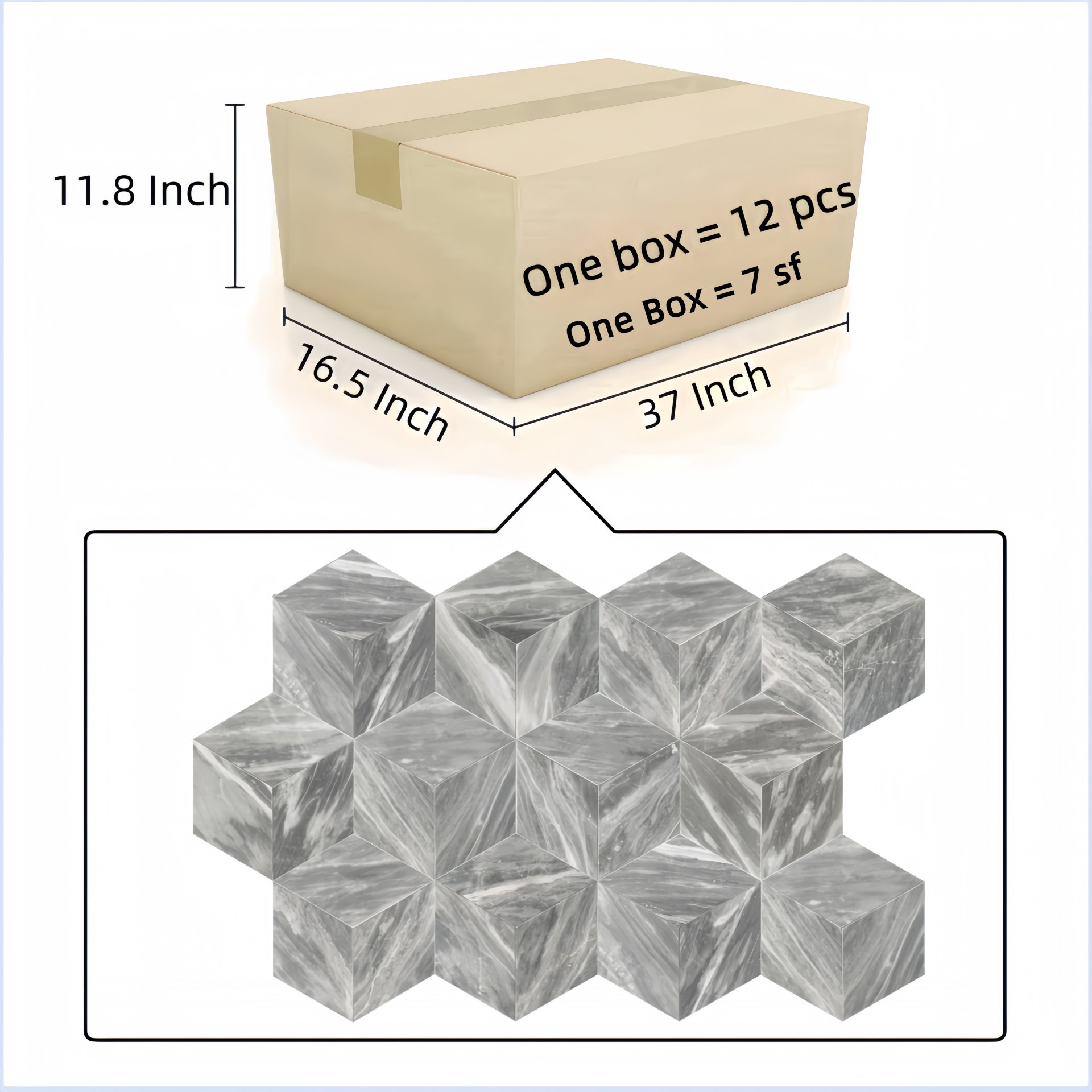 Hexagon Carrara Marble Tile For Wall And Floor Honed Stone (Set of 12) - Natural / Gray - Image 4