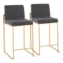 Fuji - Contemporary High Back Counter Stool (Set of 2) - Gold / Charcoal