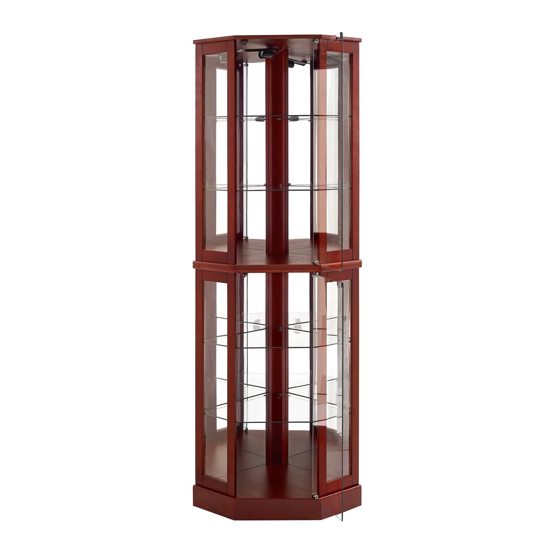 6 Shelf Corner Curio Display Cabinet With Lights, Mirrors And Adjustable Shelves (E26 Light Bulb Not Included) - Cherry - Image 8