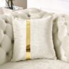 Shaped Chesterfield Sectional Sofa With Stainless Steel Accents Velvet Button Tufted Sofa With 5 Pillows Luxury Couch For Living Room - Beige - Image 10