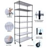 7 Tier Metal Shelf Wire Shelving Unit, 2450Lbs Heavy Duty Adjustable Storage Rack With Wheels & Shelf Liners For Closet Kitchen Garage Basement Commercial Shelving - Black - Image 2