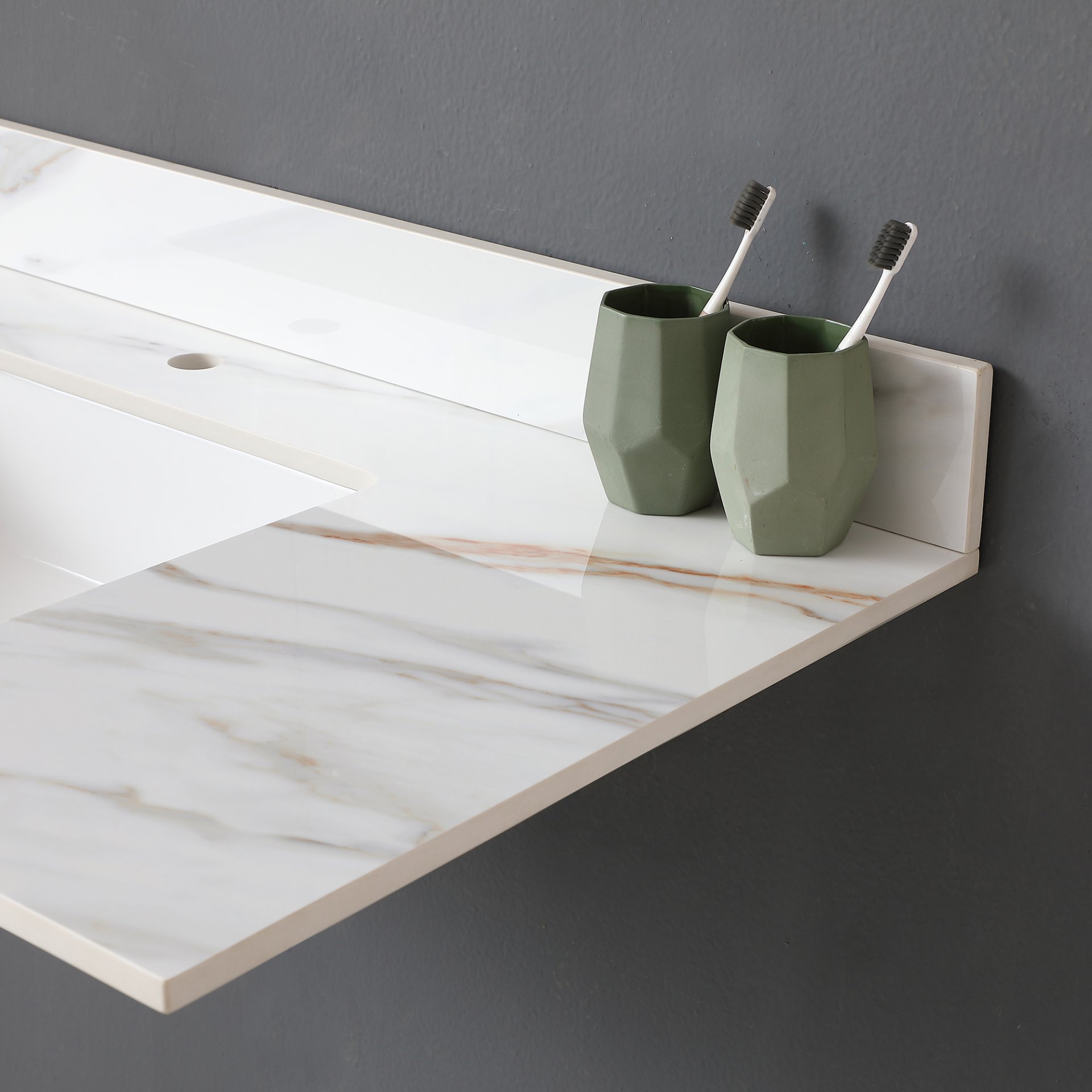 Vanity Top With Undermount Sink And Backsplash, Sintered Stone - Carrara White Marble - Image 10