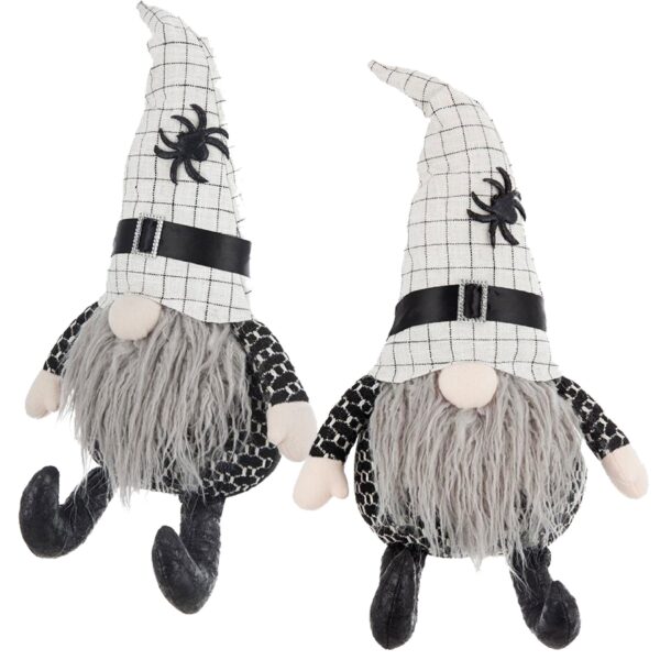 Sitting Gnome With Hat Spider, For Halloween Decor (Set of 2) - Black White