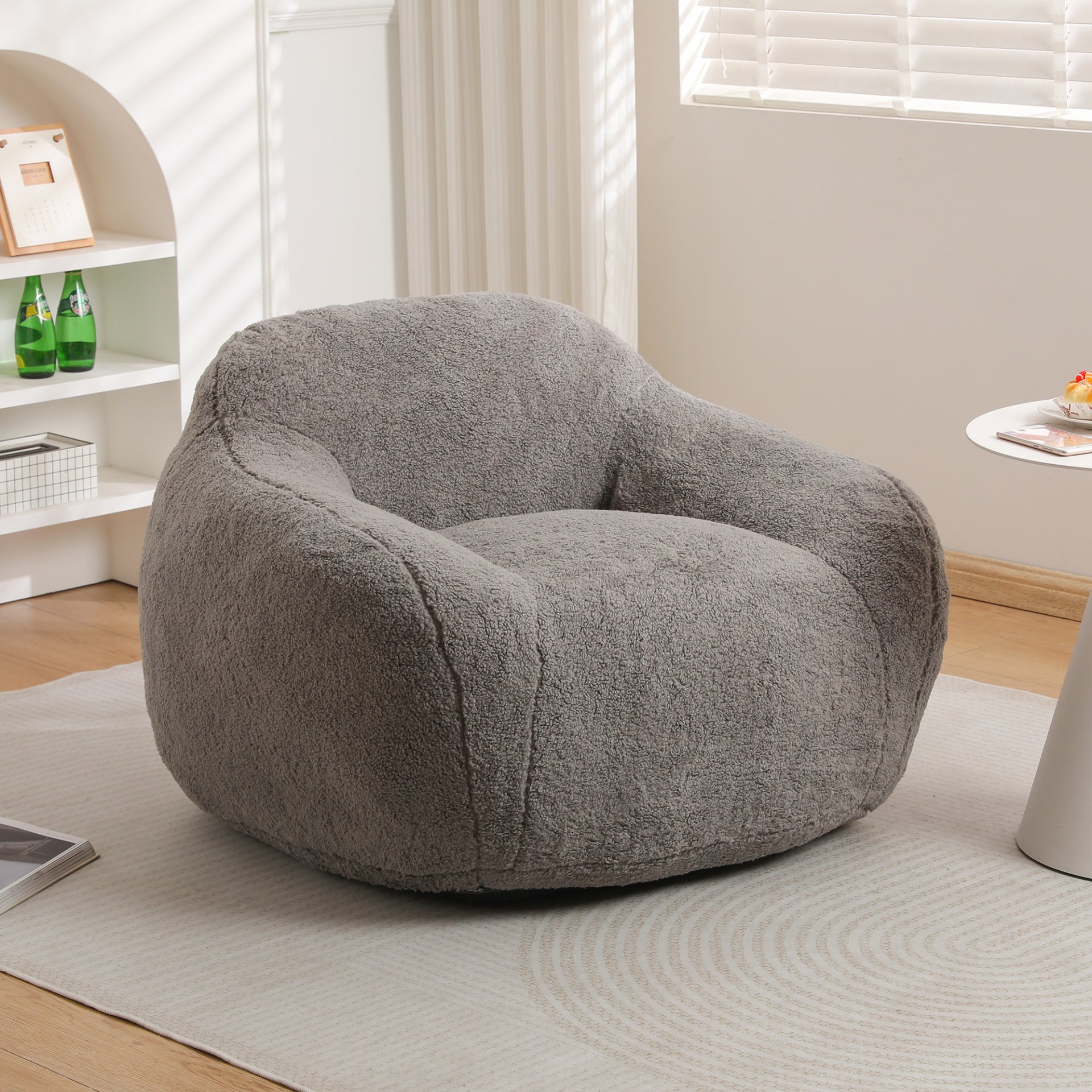 Giant Bean Bag Chair For Adults, Spacious Memory Foam Bean Bag Sofa With Armrests Teddy Fabric, Comfy Seating For Living Room Or Bedroom - Light Gray - Image 2